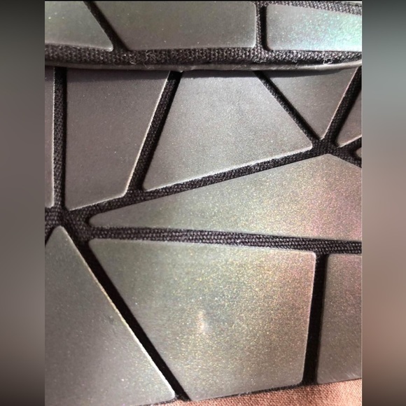 NEW holographic geometric green gradient puzzle shoulder purse bag clutch flat - Picture 4 of 4